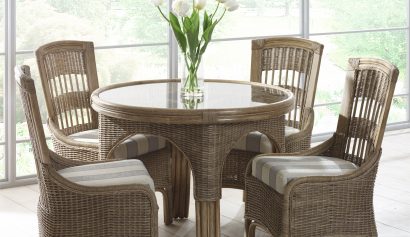dark cane dining set of table and chairs